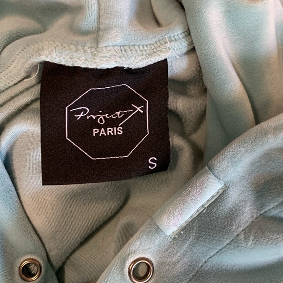 Project X Paris hoodie, light blue/teal velour.  Perfect item. Oversized small. - Picture 6 of 7